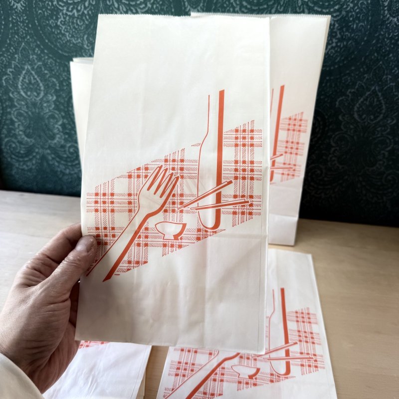 画像7: ニシクボセイタイ　角底紙袋　テーブルクロス　カトラリー柄　耐油原紙　各サイズ　 (7)