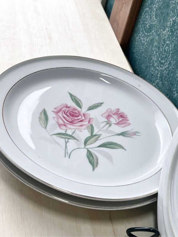 SONE CHINA ソネチャイナ vintageplate 26.5cmプレート皿 3枚セット ピンクの薔薇 花柄 SS294