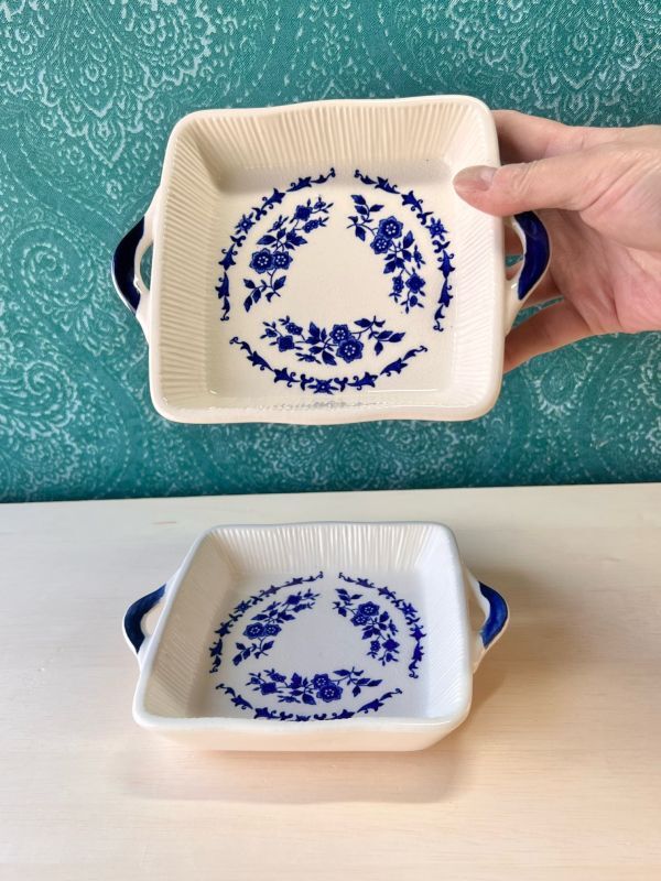 北欧風 花柄角皿 ブルー花柄 小皿 陶器製 S74