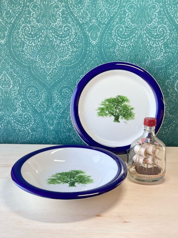 モダン　木の柄のプレート皿2枚セット　グリーン
