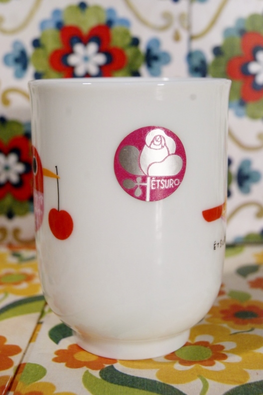 Etsuro鈴木悦郎 赤い鳥湯飲み フリーカップ ピンクバード エンゼル陶器 Yc21