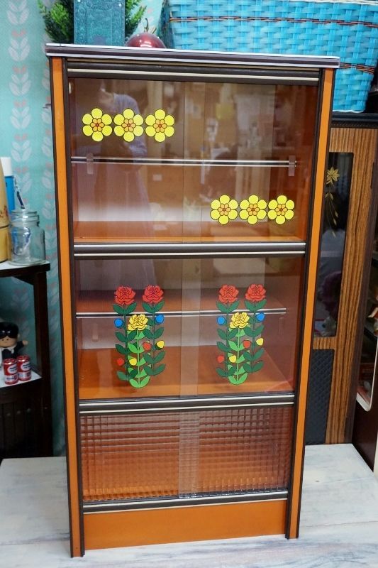 飾り棚 食器棚 昭和レトロ レトロポップ 当時物 花柄 インテリア 