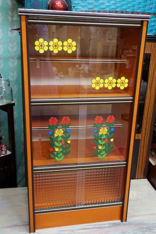 レトロポップ 花柄食器棚シートオレンジ グリーンセット 昭和レトロ