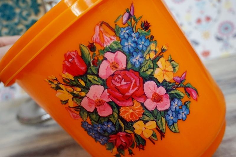 未使用 ゴミ箱 缶 昭和レトロ 当時物 花柄 インテリア レトロポップ 昭和レトロ レトロポップ ビッグサイズ 花柄 ゴミ箱