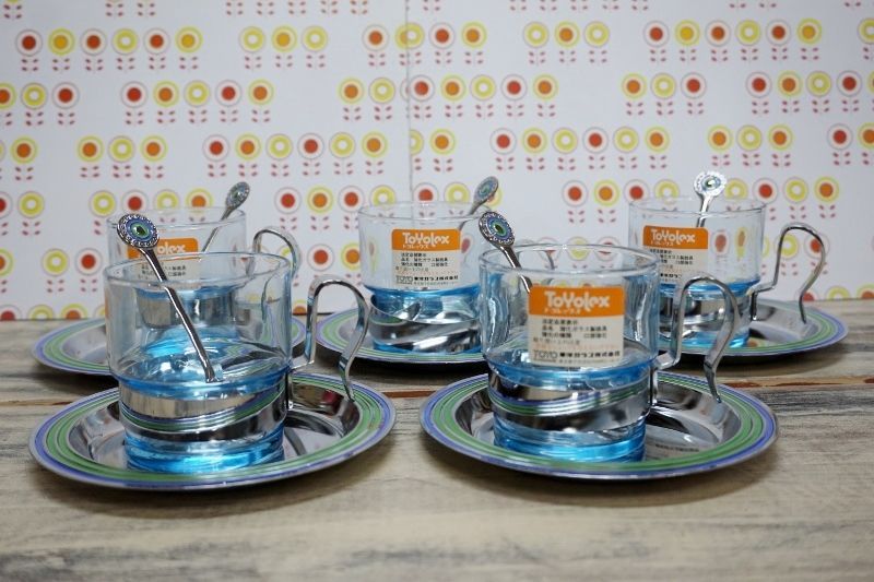 TOYOREX 東洋ガラス 耐熱ガラスカップソーサーセット ５客セット レトロポップ CS51