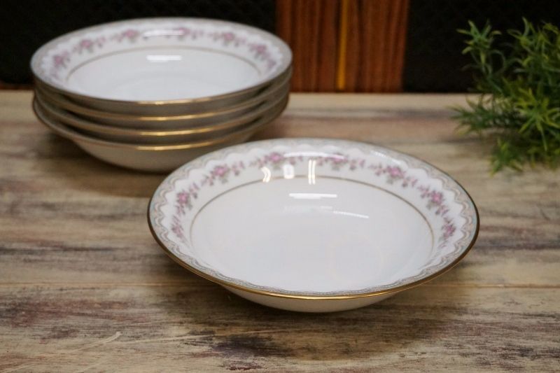 Noritake ノリタケコンテンポラリー ファインチャイナ スープ皿 花柄 ｕｓｅｄ品 ５枚セット N366