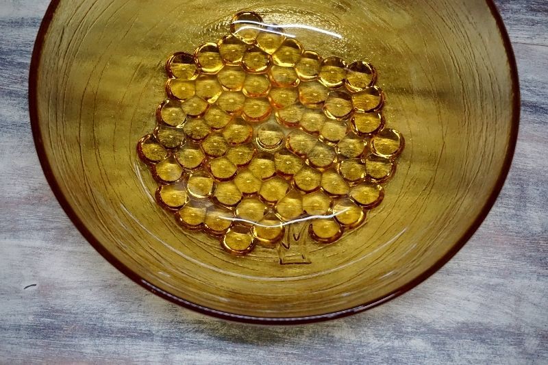 シャディオリジナル アンバーボウル 木の模様ガラスの器 サラダボウル 大鉢１個小鉢２個セット GUS12