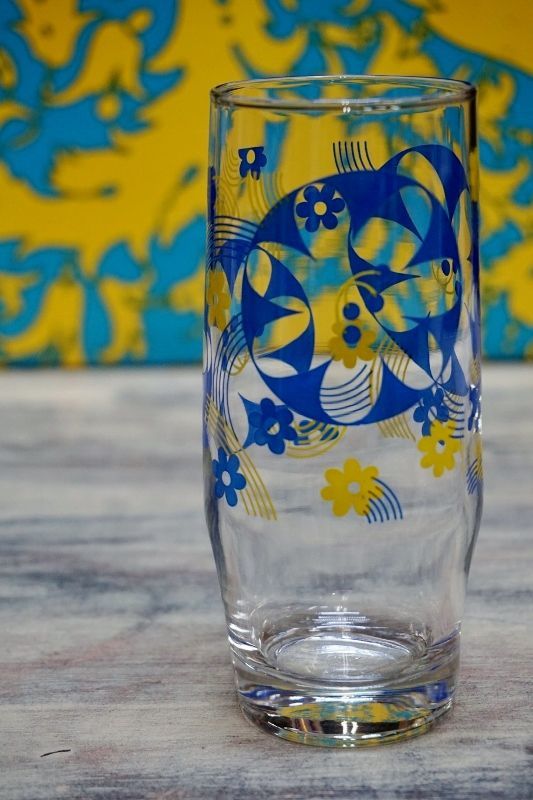 東洋ガラス DECORATED レトロポップブルーグラス 花柄 G761