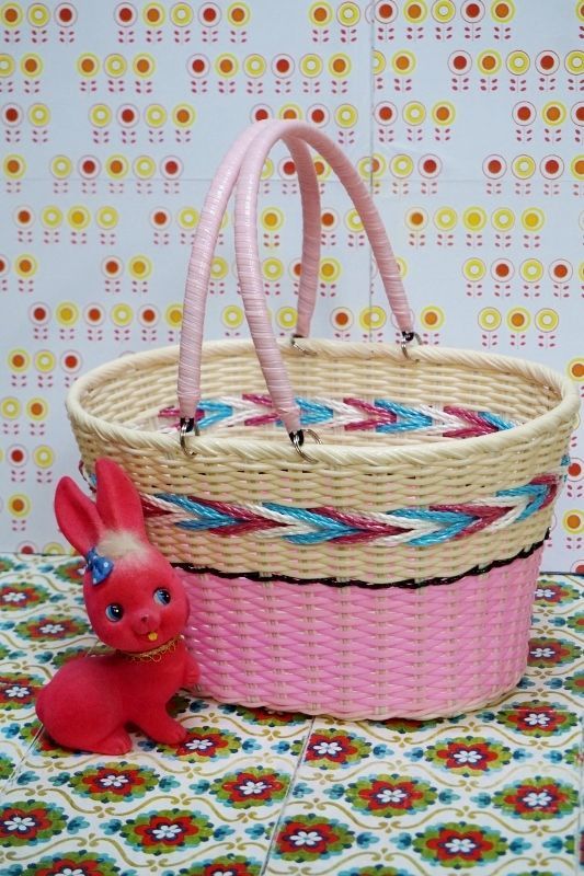 昭和レトロ 買い物籠 ピンク 小判型 レトロポップカゴ SD664