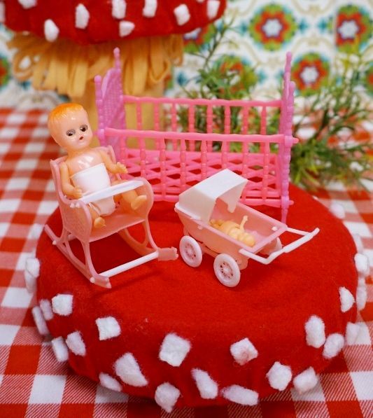 ベビーセット大★赤ちゃん ベッド大 ゆれる椅子 乳母車 ピンク OM584