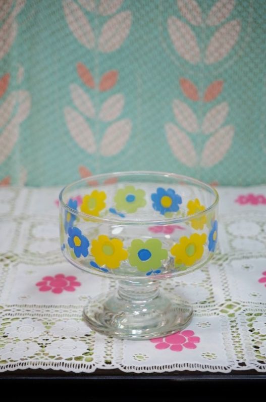 アイスクリームカップ デザートグラス ポップ花柄 ブルー グリーン GU143