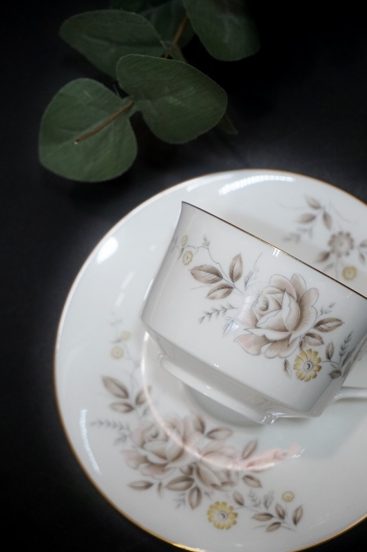 NORITAKE ノリタケアイボリー RC 薄ベージュ 薔薇柄カップ&ソーサー N412