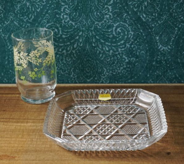 【未使用】クラタクラフトグラス　　ガラス皿　菓子皿　銘々皿　大皿　セット　12枚