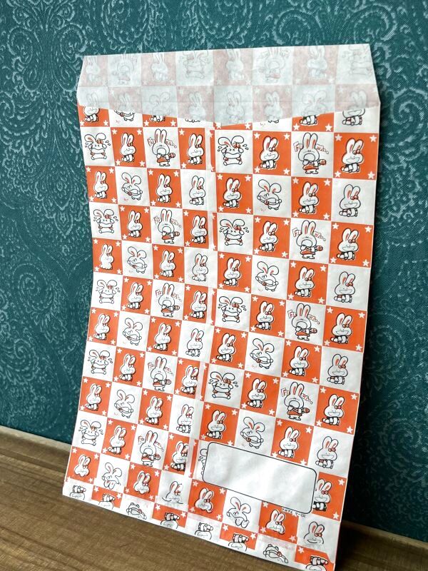 マルアイサービス袋 レトロファンシー紙袋 うさぎ柄 平袋 オレンジ大 KF357