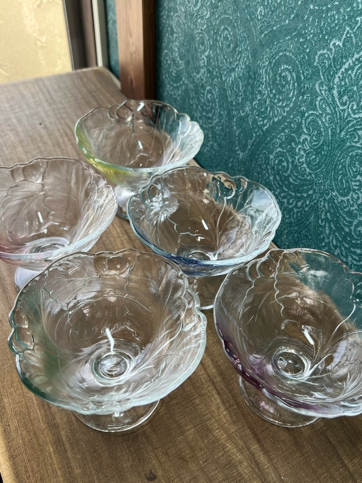 SOGA 曽我ガラス ガラスのアイスクリームカップ パフェグラス 葉模様 