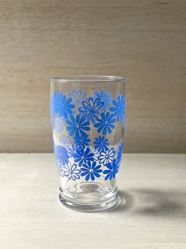 レトロタンブラー　ブルーガラス　花柄　5個　グラス