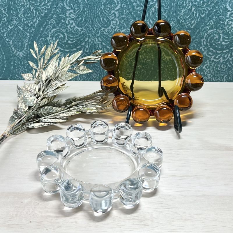 ADERIAアデリアグラス クリア＆アンバー ガラス灰皿もしくはガラストレイ アシュトレイ