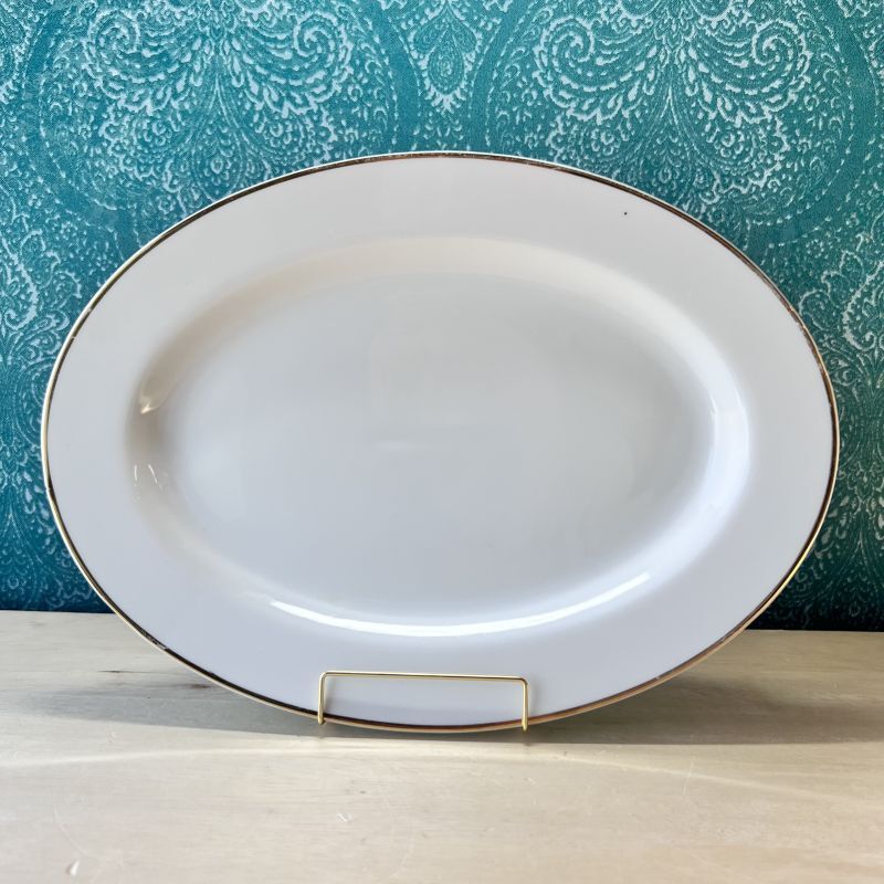 純喫茶 TAMAKAGE 楕円形大きめオーバルプレート皿 ホワイト 金縁