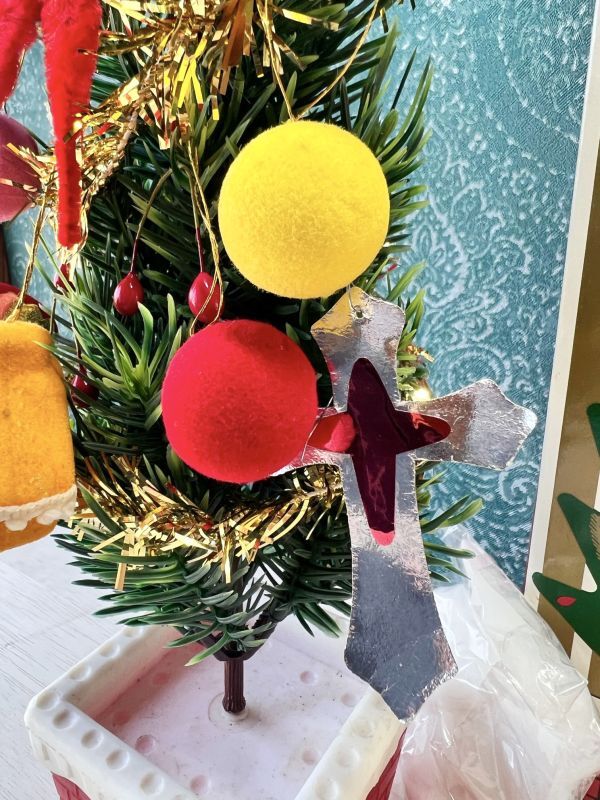 台座付きクリスマスツリーセット 卓上ツリー モールサンタオーナメント付き 30cm