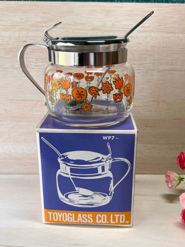 ヴィンテージ硝子バラ薔薇蓋付きガラスキャニスターセットシュガー