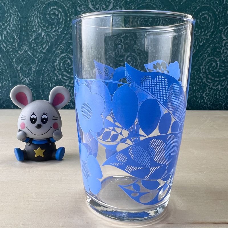 昭和レトロ　佐々木硝子　ブルー×イエロー　グラス　5個　【未使用】