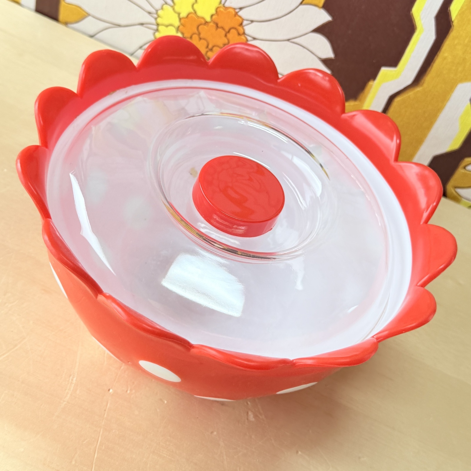 NKC レトロポップ 水玉ボール 蓋付きボウル レッド 2号 vintage