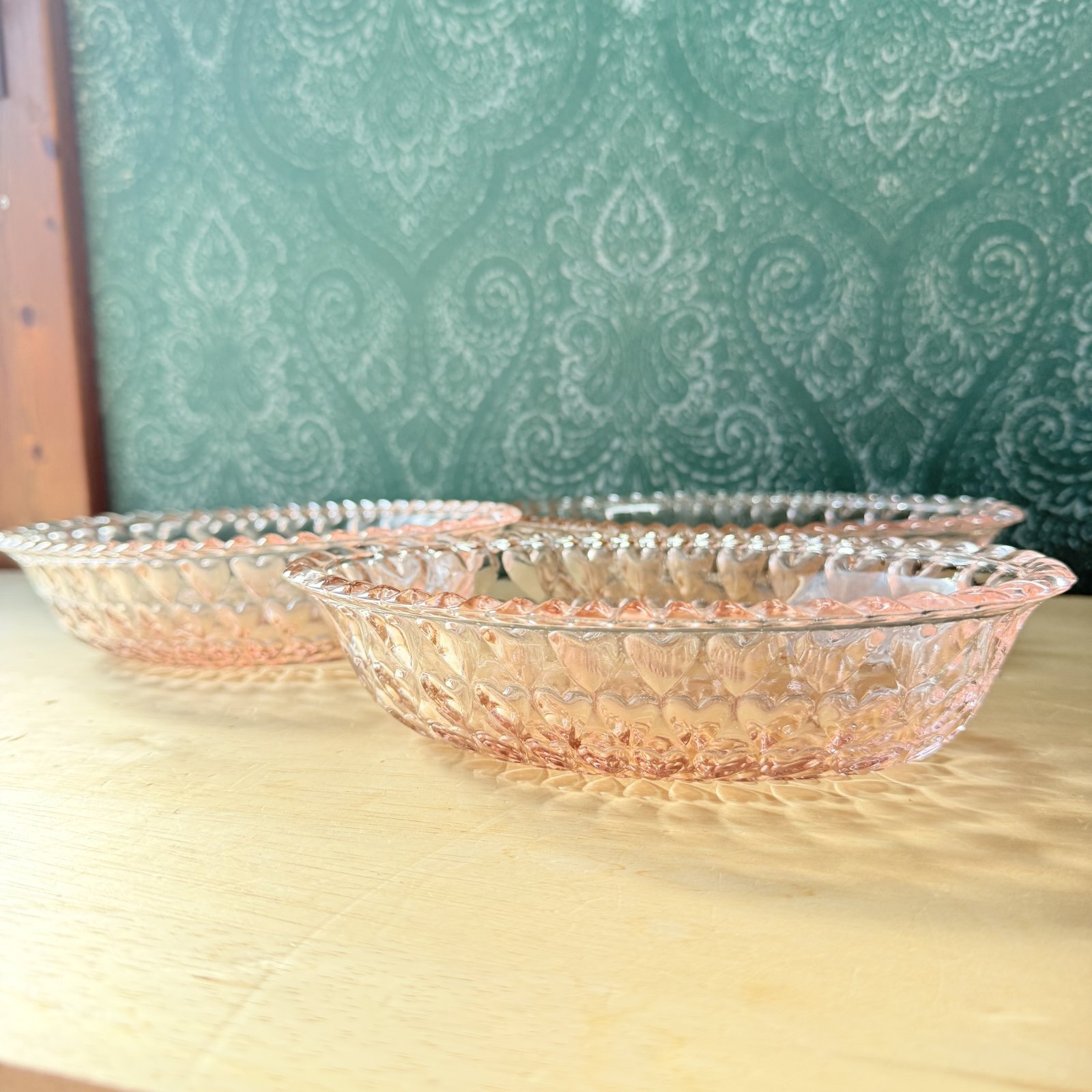 TOYO GLASSWARE 東洋ガラス株式会社　ピンクハート　昭和レトロ TOYO 東洋ガラス シャンゼリーゼ ハートオーバルプレートセット