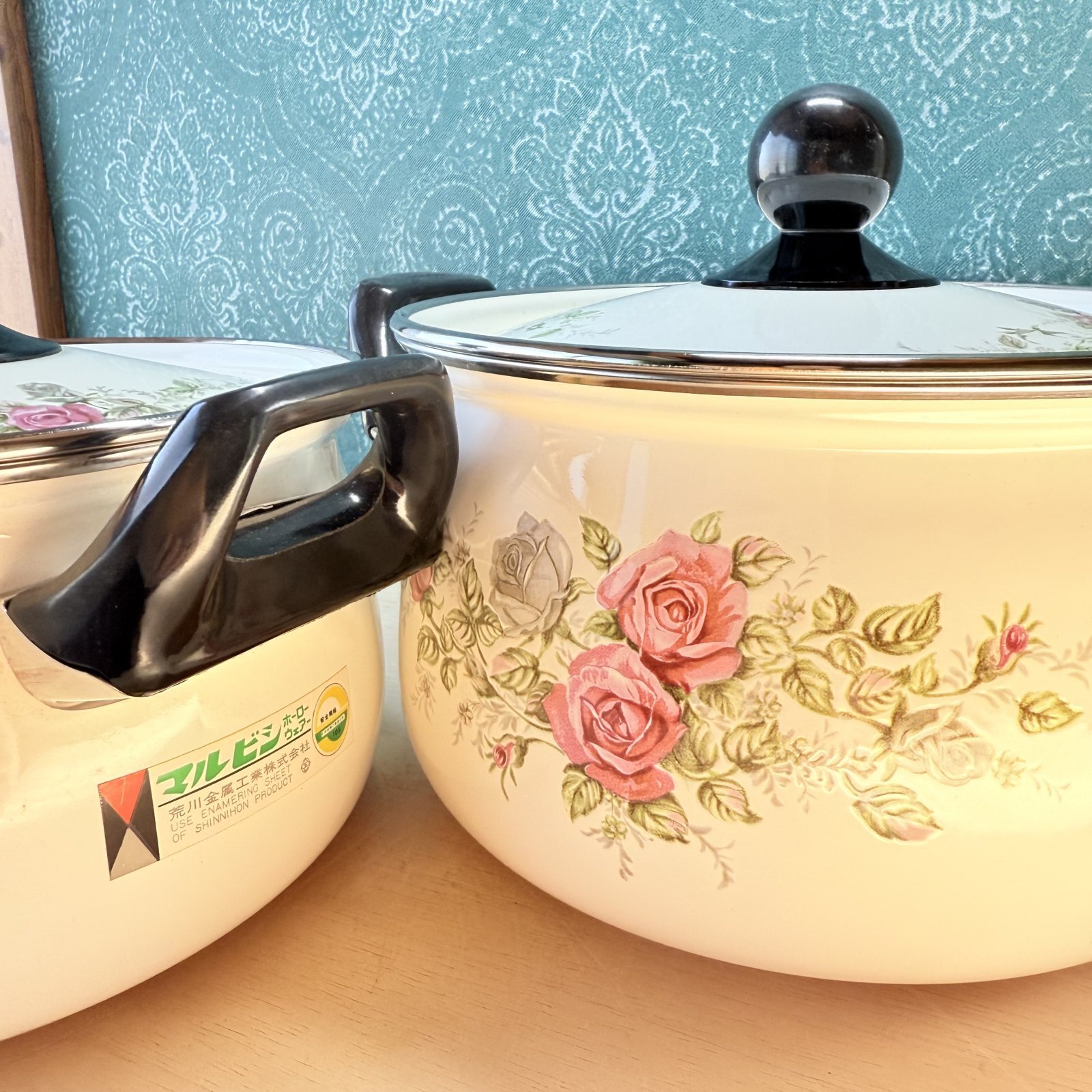 【未使用】マルビシ 鍋 ホーローウェア マルビシ ホーロー両手鍋 カラーホーローウェア オレンジ蓋 葡萄