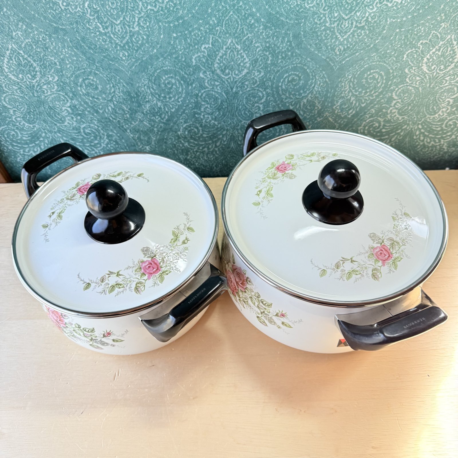 【未使用】マルビシ 鍋 ホーローウェア マルビシ ホーロー両手鍋 カラーホーローウェア オレンジ蓋 葡萄