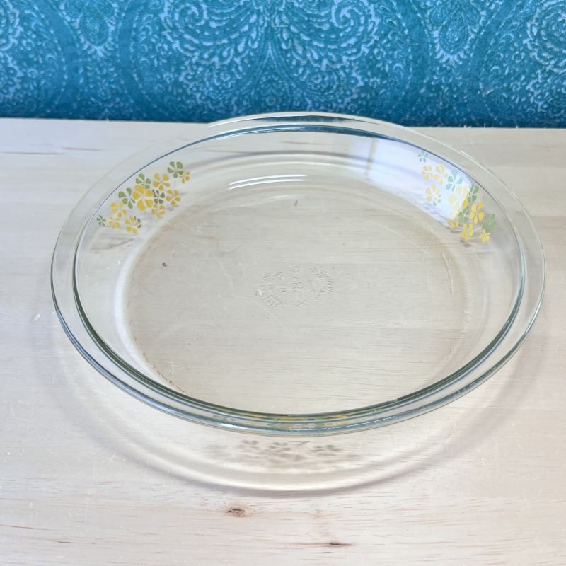 vintage PYREX パイレックス ガラス製パイ皿 イエローフラワー