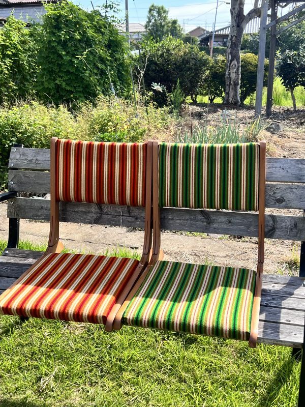 昭和レトロな座椅子 オレンジ系とグリーン系 2色セット 木製 KG739