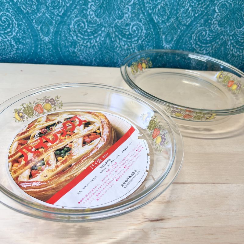 岩城硝子 パイレックス ベーキングパイ皿 23ｃｍ ガラスプレート 耐熱ガラス食器 ベジタブル 野菜柄 各枚数